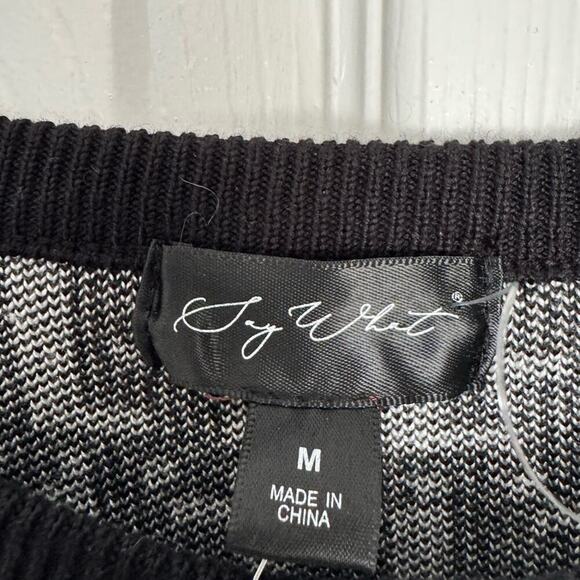 Say What Bodycon Black & White Geometric Print Long Sleeve Knit Dress Medium NWT - Picture 5 of 5